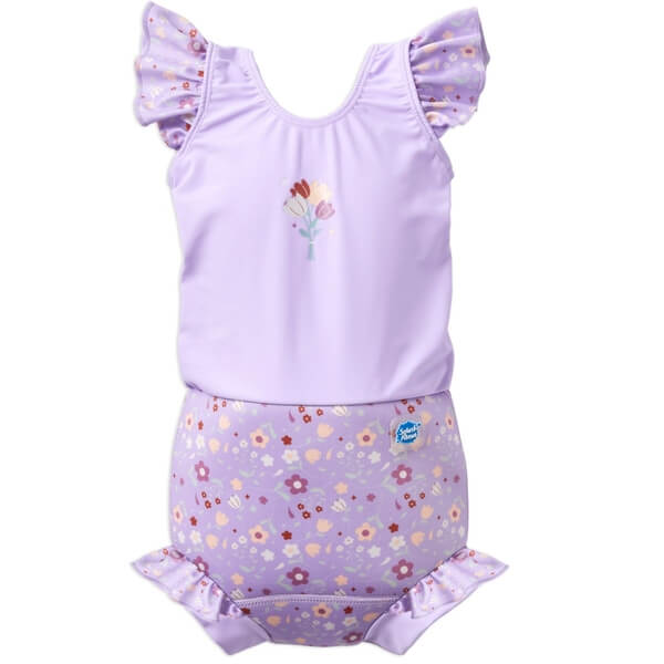 Kostium kąpielowy z pieluszką Happy Nappy - Lilac Spring frills